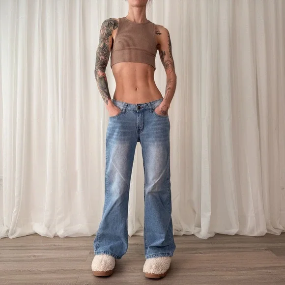 Low Rise Baggy Jeans Ribbon Bow Detail Wide Leg Jeans Telepatia Size 26 - Picture 5 of 7